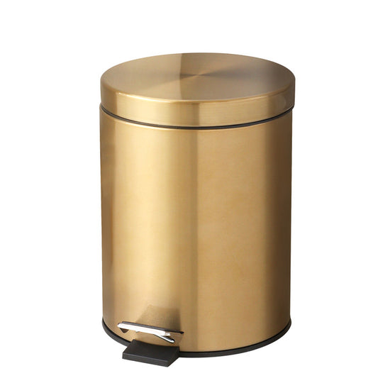 5L Stainless Steel Round Trash Can With Lid And Foot Pedal for Household Kitchen Hotel-Champagne Gold V1161-110301