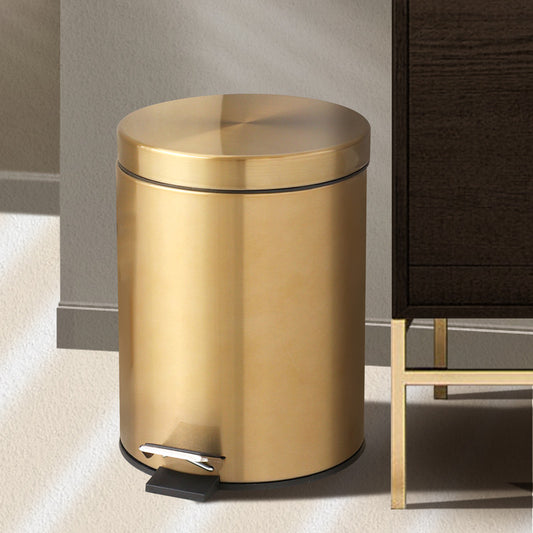 5L Stainless Steel Round Trash Can With Lid And Foot Pedal for Household Kitchen Hotel-Champagne Gold V1161-110301