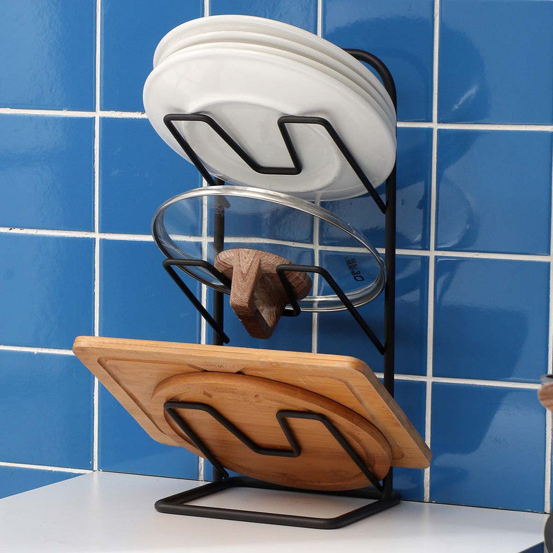 Three-layer Pot Lid Rack Kitchen Countertop Organizer for Cutting Board-Black V1161-600459