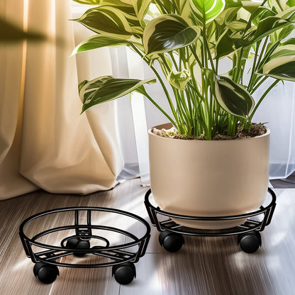 Movable Iron Potted Plant Stand for Home Garden Decoration-Black V1161-600464