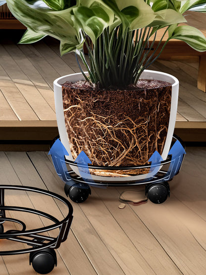 Movable Iron Potted Plant Stand for Home Garden Decoration-Black V1161-600464