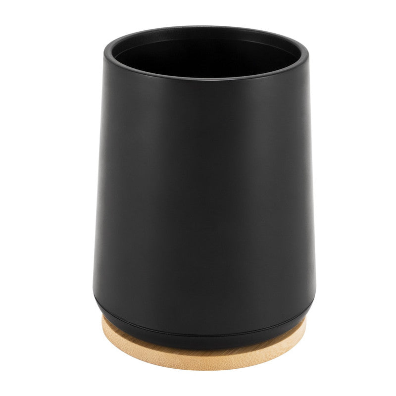 Plastic Toothbrush Cup with Bamboo Base Household Bathroom Essential-Black V1161-860004