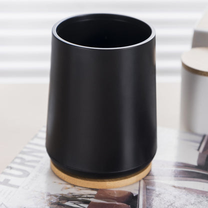Plastic Toothbrush Cup with Bamboo Base Household Bathroom Essential-Black V1161-860004