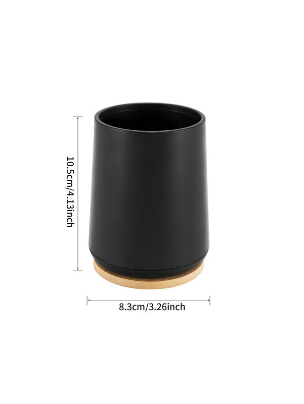 Plastic Toothbrush Cup with Bamboo Base Household Bathroom Essential-Black V1161-860004