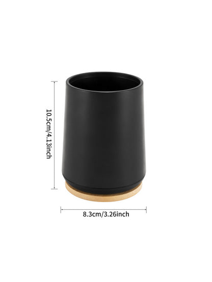 Plastic Toothbrush Cup with Bamboo Base Household Bathroom Essential-Black V1161-860004