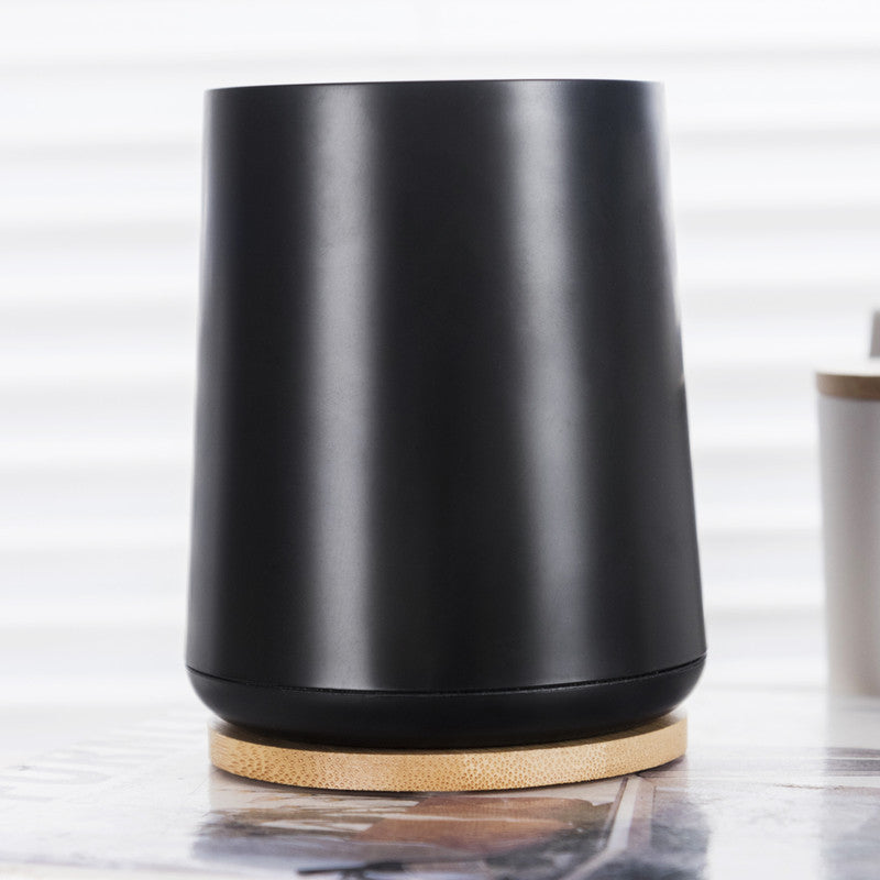 Plastic Toothbrush Cup with Bamboo Base Household Bathroom Essential-Black V1161-860004