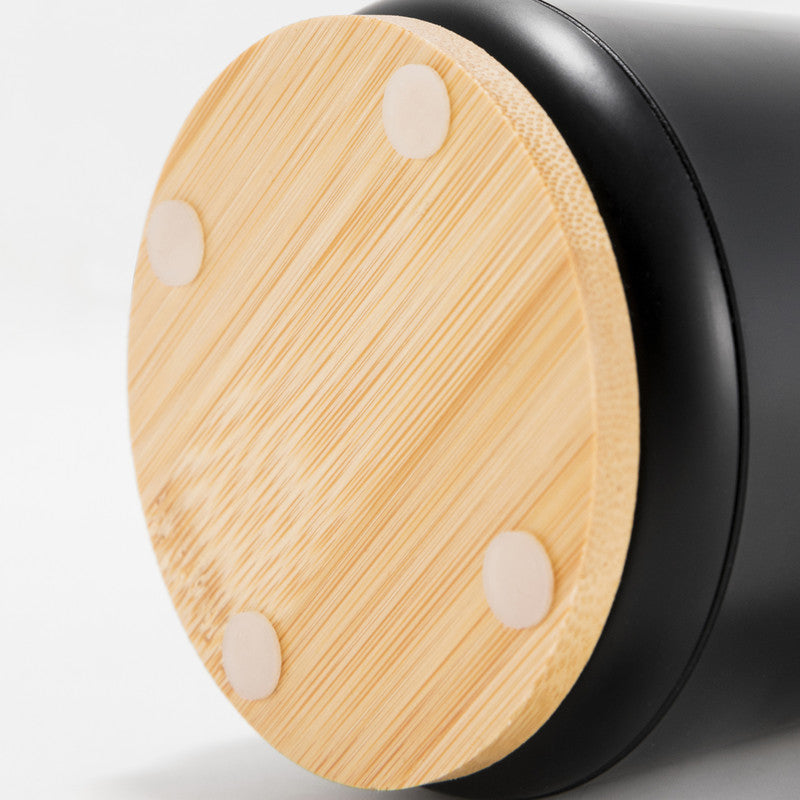 Plastic Toothbrush Cup with Bamboo Base Household Bathroom Essential-Black V1161-860004