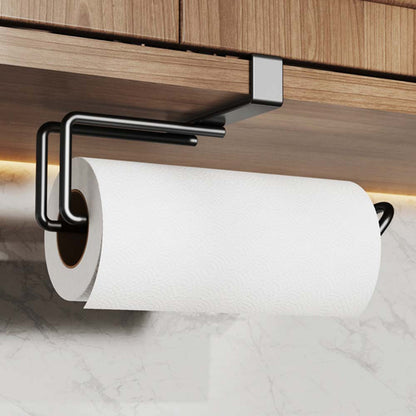 Metal No-punch Roll Paper Rack for Kitchen Cabinet Cling Film Storage Rack-Black V1161-860017