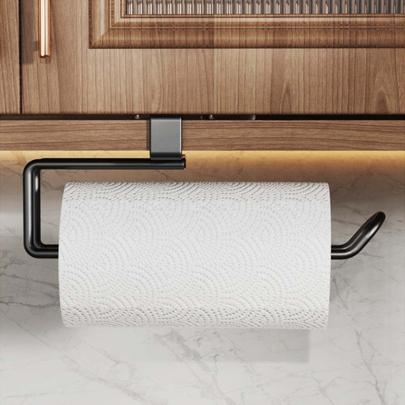 Metal No-punch Roll Paper Rack for Kitchen Cabinet Cling Film Storage Rack-Black V1161-860017