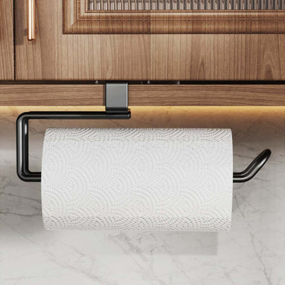 Metal No-punch Roll Paper Rack for Kitchen Cabinet Cling Film Storage Rack-Black V1161-860017
