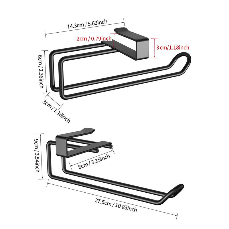 Metal No-punch Roll Paper Rack for Kitchen Cabinet Cling Film Storage Rack-Black V1161-860017