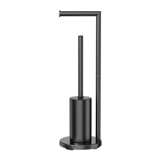 2-in-1 Floor Standing Roll Paper Holder and Toilet Brush For Bathroom and Toilet-Black V1161-860069