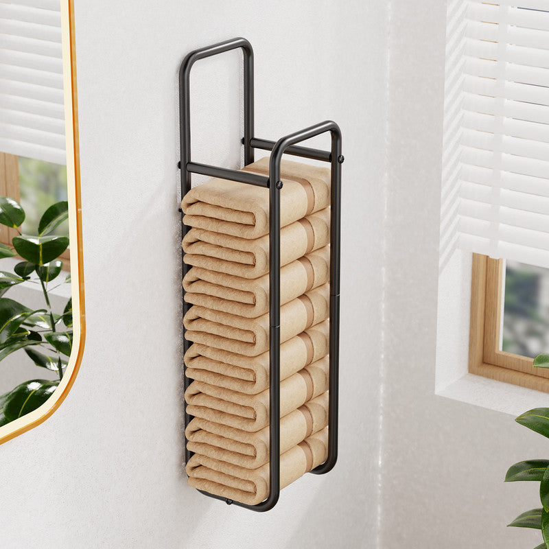 Double-Pole Towel Rack, Wall-Mounted Storage Rack for Bathroom,Black V1161-860081