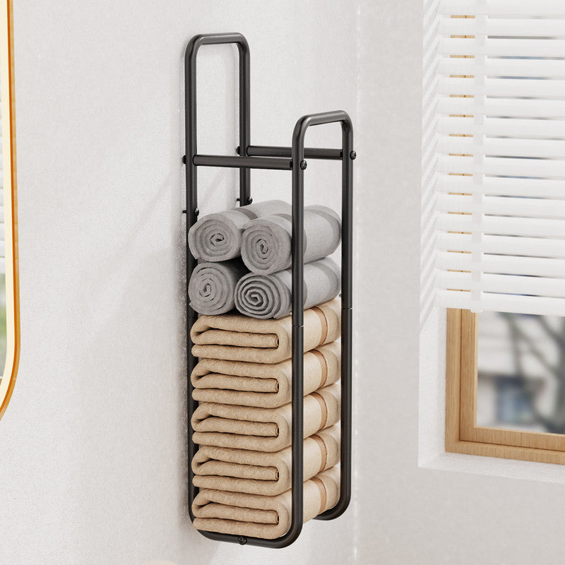 Double-Pole Towel Rack, Wall-Mounted Storage Rack for Bathroom,Black V1161-860081
