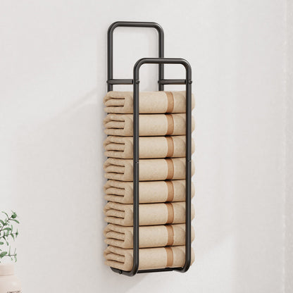 Double-Pole Towel Rack, Wall-Mounted Storage Rack for Bathroom,Black V1161-860081