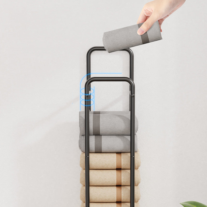 Double-Pole Towel Rack, Wall-Mounted Storage Rack for Bathroom,Black V1161-860081