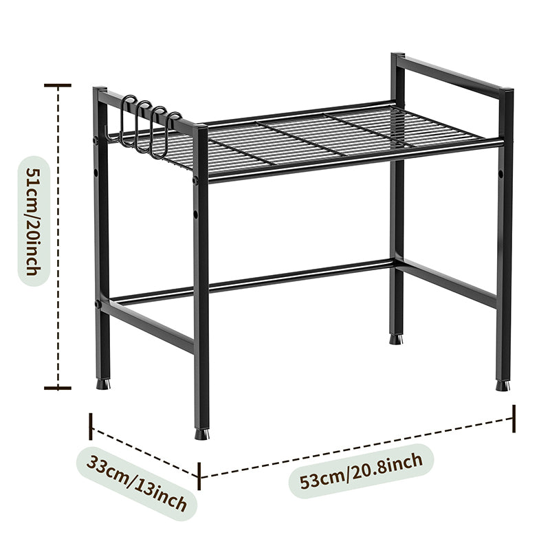 Metal Shelf For Microwave Oven 2 Level Kitchen Storage Rack With 4 Hooks-Black V1161-960109