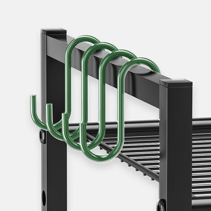 Metal Shelf For Microwave Oven 2 Level Kitchen Storage Rack With 4 Hooks-Black V1161-960109