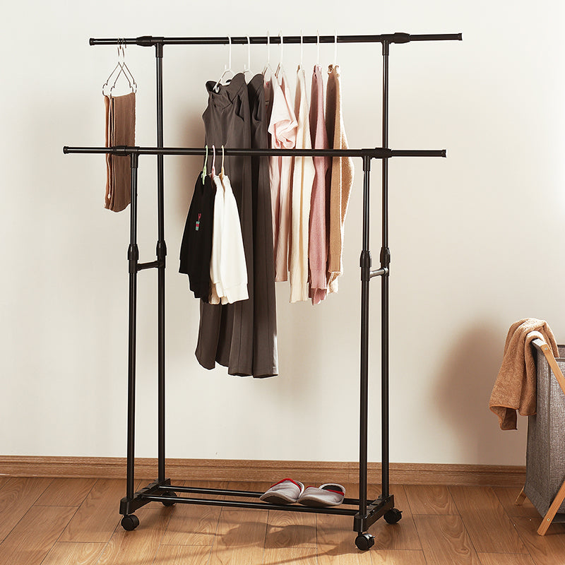 Double-rod Adjustable Clothes Rack with Pulley-Back V1161-972836
