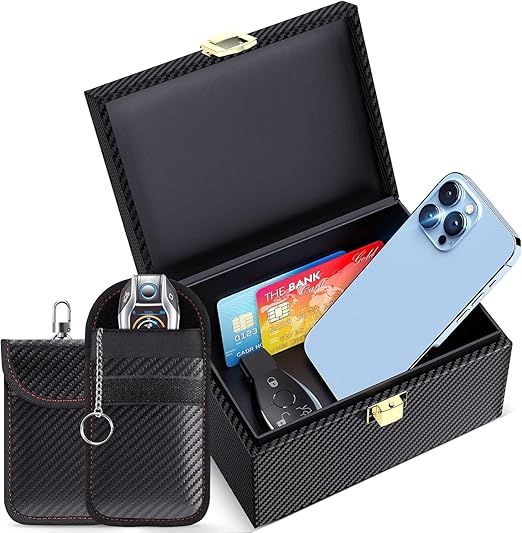 Faraday Box with Faraday Pouch 2 Pack, Keyless Entry Car Key Safe Protector RFID Anti-Theft Signal Blocking V1164-325727