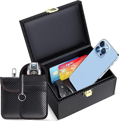 Faraday Box with Faraday Pouch 2 Pack, Keyless Entry Car Key Safe Protector RFID Anti-Theft Signal Blocking V1164-325727