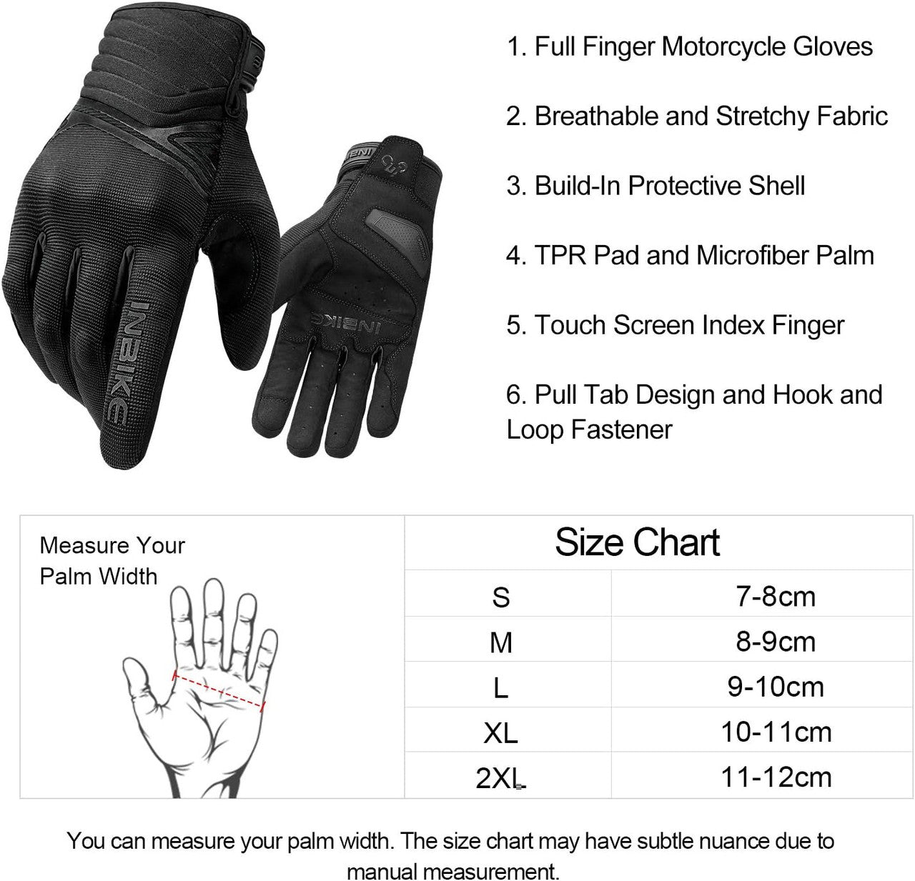 Breathable Mesh Motorcycle Gloves Touchscreen with TPR Palm Pad Hard Knuckle-Black-Large V1164-325734
