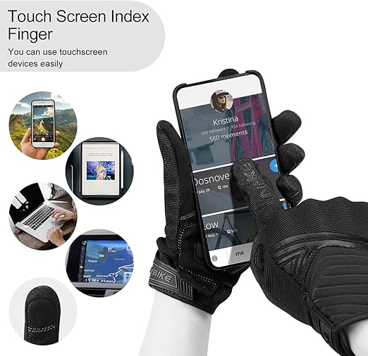 Breathable Mesh Motorcycle Gloves Touchscreen with TPR Palm Pad Hard Knuckle-Black-XLarge V1164-325735