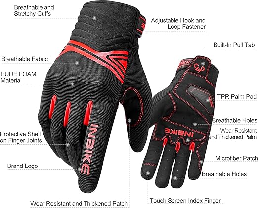 Breathable Mesh Motorcycle Gloves Touchscreen with TPR Palm Pad Hard Knuckle-Red-Small V1164-325742