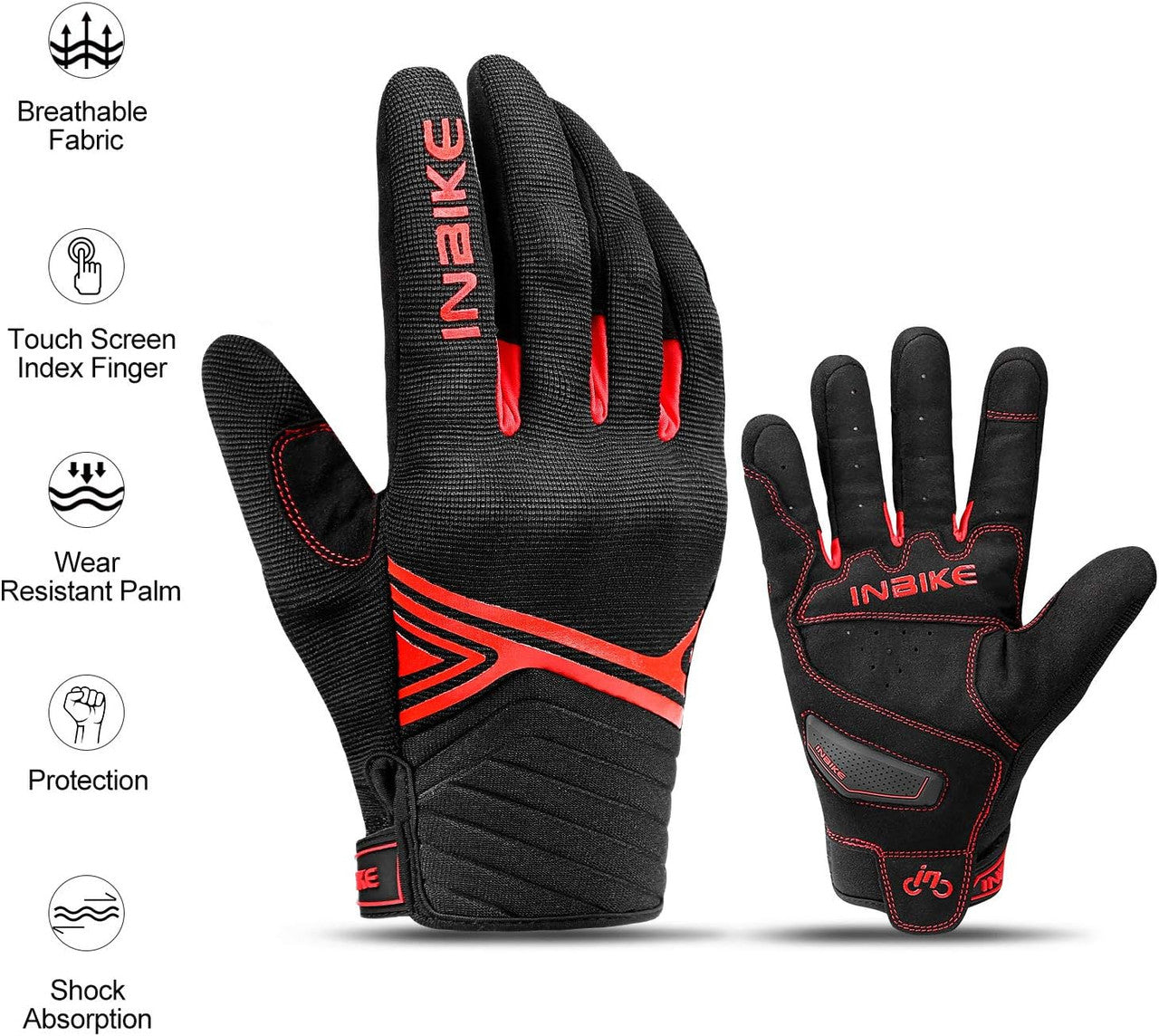 Breathable Mesh Motorcycle Gloves Touchscreen with TPR Palm Pad Hard Knuckle-Red-Medium V1164-325743