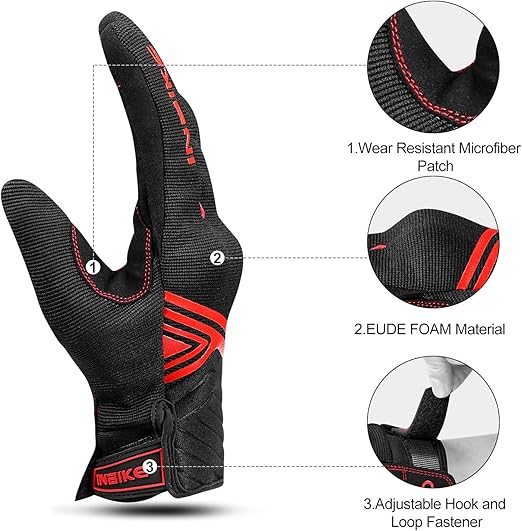 Breathable Mesh Motorcycle Gloves Touchscreen with TPR Palm Pad Hard Knuckle-Red-Large V1164-325744