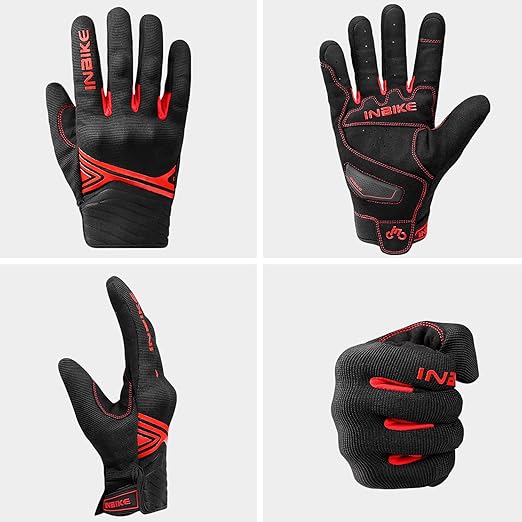 Breathable Mesh Motorcycle Gloves Touchscreen with TPR Palm Pad Hard Knuckle-Red-Large V1164-325744