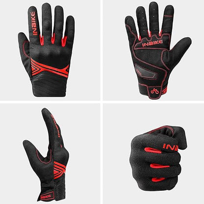 Breathable Mesh Motorcycle Gloves Touchscreen with TPR Palm Pad Hard Knuckle-Red-Large V1164-325744
