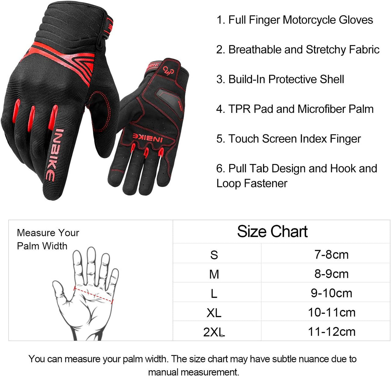 Breathable Mesh Motorcycle Gloves Touchscreen with TPR Palm Pad Hard Knuckle-Red-XLarge V1164-325745