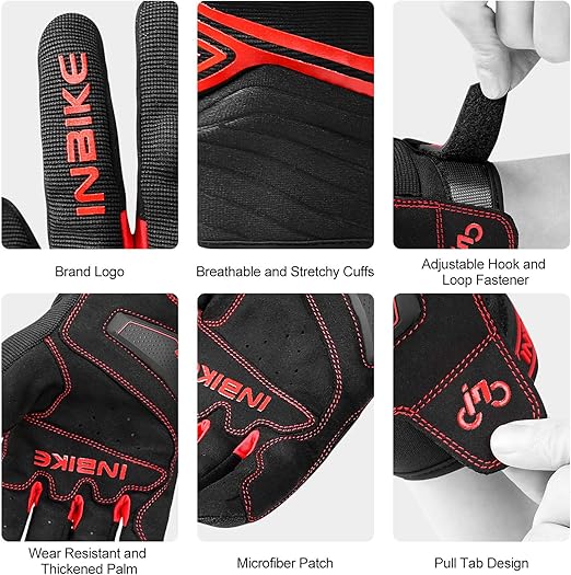 Breathable Mesh Motorcycle Gloves Touchscreen with TPR Palm Pad Hard Knuckle-Red-XLarge V1164-325745