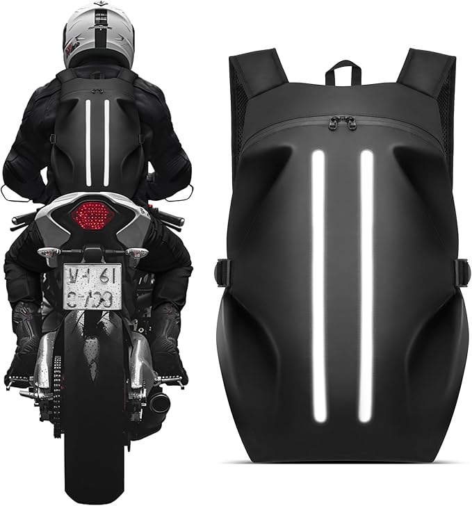 Motorcycle Backpack for Men, Waterproof Helmet Backpack with Reflective, Motorcycle Bag Helmet Bag-Black V1164-325747