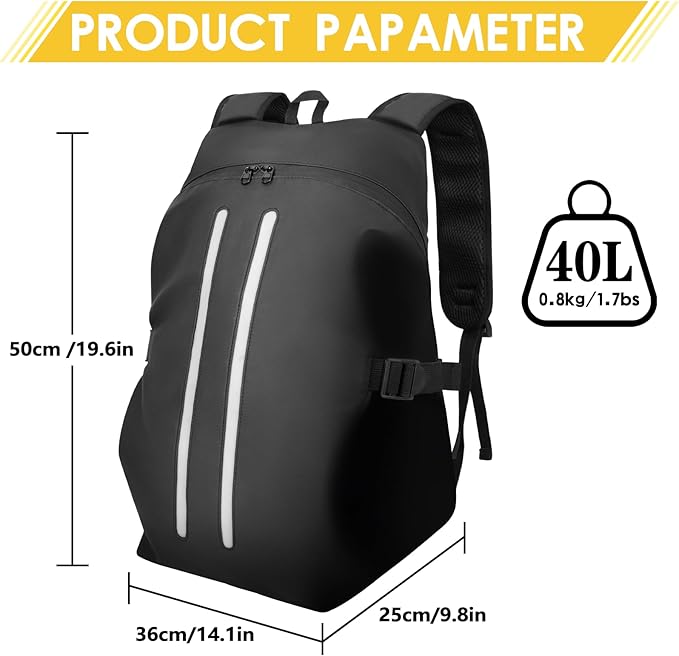 Motorcycle Backpack for Men, Waterproof Helmet Backpack with Reflective, Motorcycle Bag Helmet Bag-Black V1164-325747