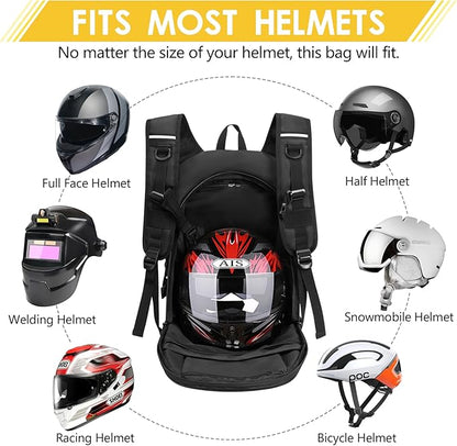 Motorcycle Backpack for Men, Waterproof Helmet Backpack with Reflective, Motorcycle Bag Helmet Bag-Black V1164-325747