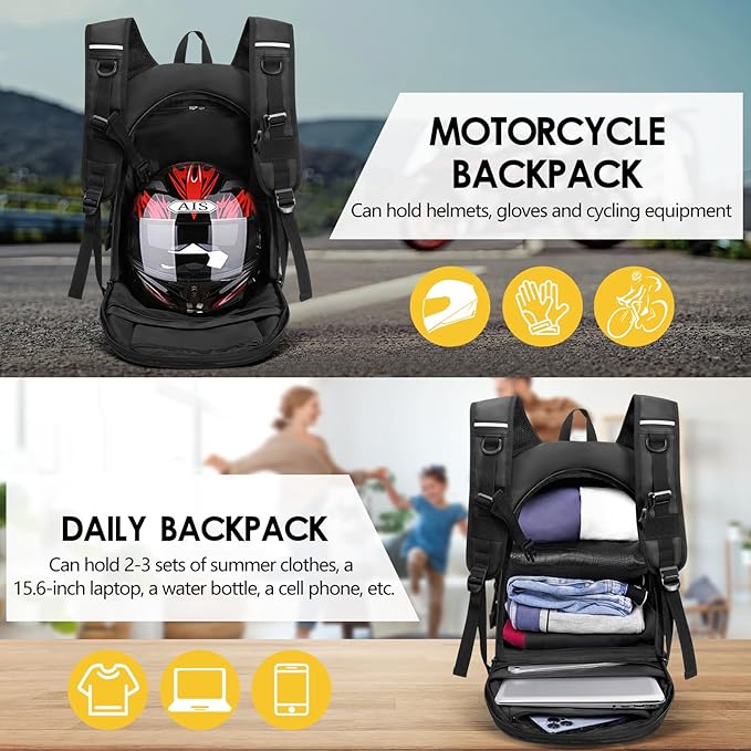Motorcycle Backpack for Men, Waterproof Helmet Backpack with Reflective, Motorcycle Bag Helmet Bag-Black V1164-325747