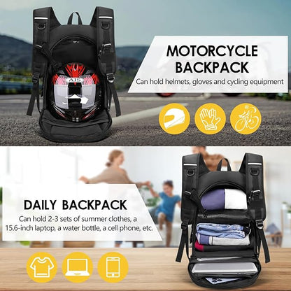 Motorcycle Backpack for Men, Waterproof Helmet Backpack with Reflective, Motorcycle Bag Helmet Bag-Black V1164-325747