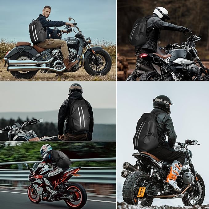 Motorcycle Backpack for Men, Waterproof Helmet Backpack with Reflective, Motorcycle Bag Helmet Bag-Black V1164-325747