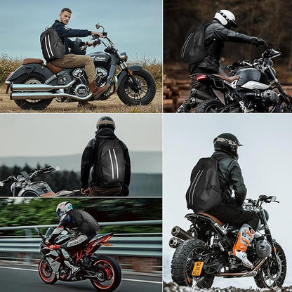 Motorcycle Backpack for Men, Waterproof Helmet Backpack with Reflective, Motorcycle Bag Helmet Bag-Black V1164-325747