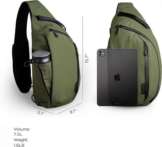 Crossbody Left Shoulder 7.5L - Crossbody Bag Men,Sling Backpack - Fits 12" Tablet - Single Shoulder-Green V1164-325749