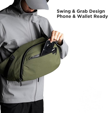Crossbody Left Shoulder 7.5L - Crossbody Bag Men,Sling Backpack - Fits 12" Tablet - Single Shoulder-Green V1164-325749