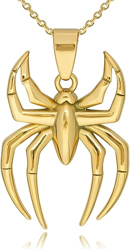 Spider Pendant Necklace Surgical Steel Superhero Spiderman Jewelry for Kids- Gold-A V1164-325761