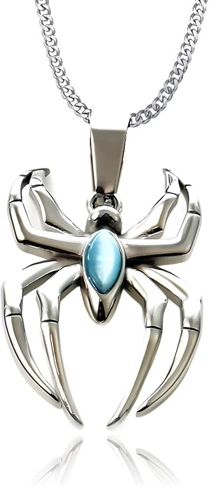 Spider Pendant Necklace Surgical Steel Superhero Spiderman Jewelry for Kids- Silver B V1164-325762