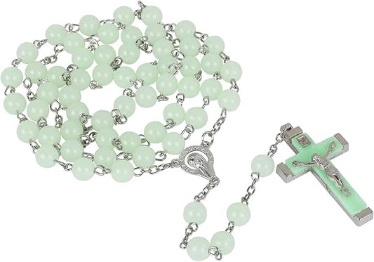 Rosary Beads Catholic - Green Rosaire Glow in the Dark Cross Necklace for Men Women-Green V1164-325763