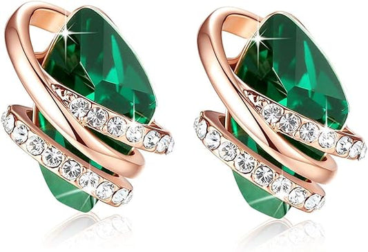 Infinity Love Heart Birthstone Earrings for Women, Crystal Stud Earrings with Healing Stones, Allergy-Free V1164-325818