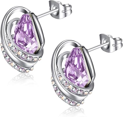 Infinity Love Heart Birthstone Earrings for Women, Crystal Stud Earrings with Healing Stones, Allergy-Free V1164-325819