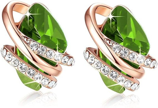 Infinity Love Heart Birthstone Earrings for Women, Crystal Stud Earrings with Healing Stones, Allergy-Free V1164-325820