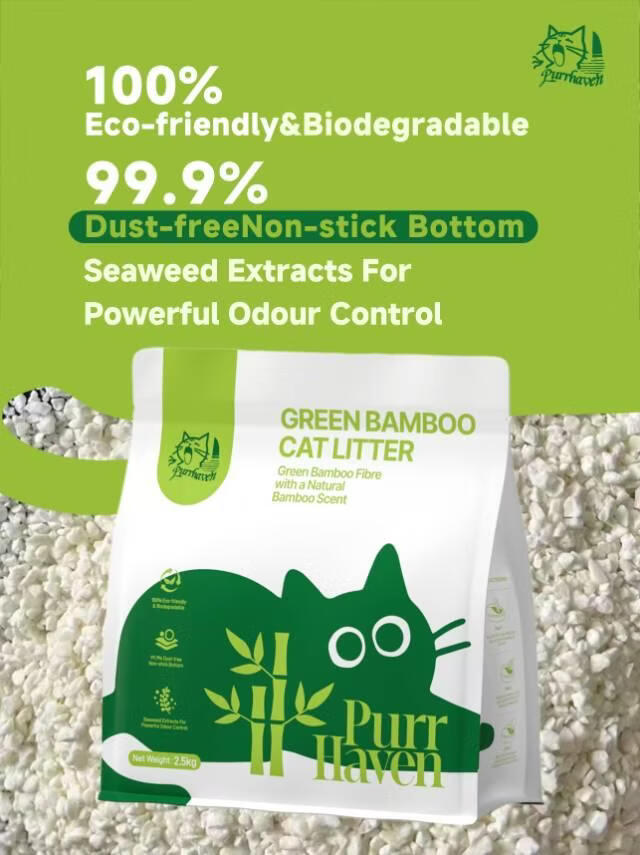 Purr Haven Green Bamboo Cat Litter | 1 Carton | 6 Packs Per Carton | 2.5kg Per Pack V1165-PURRHAVEN-BAMBOO